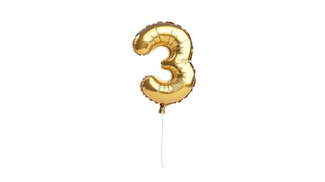 gold balloon in the shape of the number three
