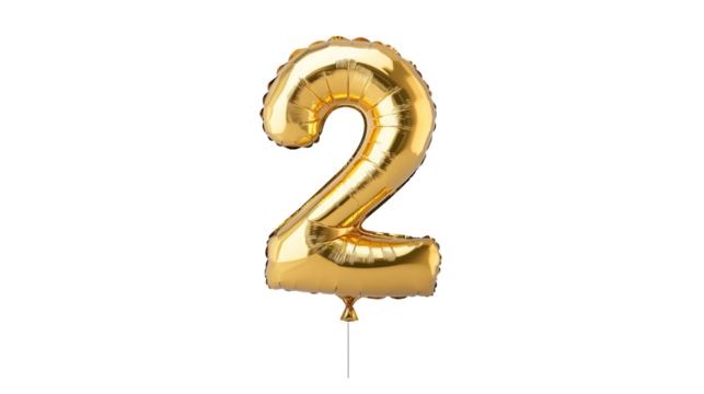 gold balloon in the shape of the number two