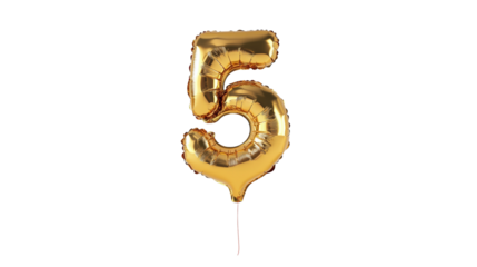 gold balloon in the shape of the number five