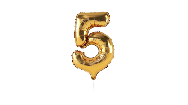 gold balloon in the shape of the number five