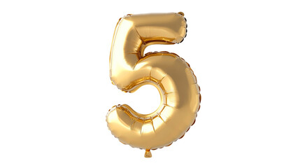 gold balloon in the shape of the number five