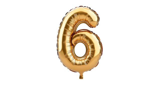 gold balloon in the shape of the number six