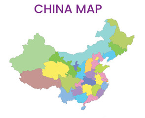High detailed map of China. Outline map of China. Asia
