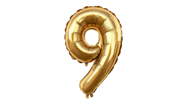 gold balloon in the shape of the number nine
