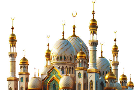 A warm Eid Al Adha Mubarak greeting in a beautiful Islamic art style isolated on transparent background