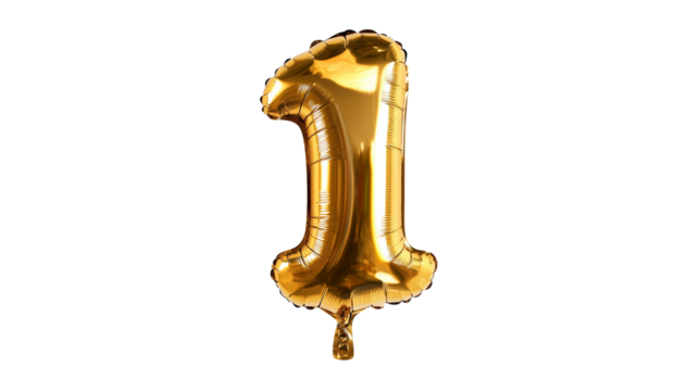 gold balloon in the shape of the number one