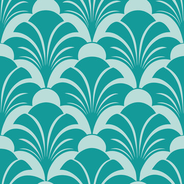 

A seamless design featuring turquoise waves with intricate Japanese art deco floral patterns, blending elegance and fluid motion in vibrant, flowing lines.