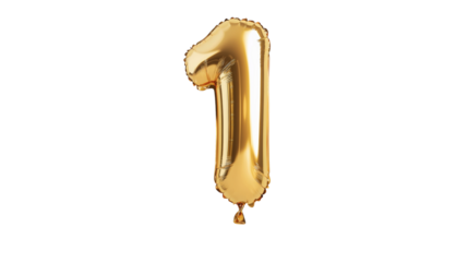 gold balloon in the shape of the number one