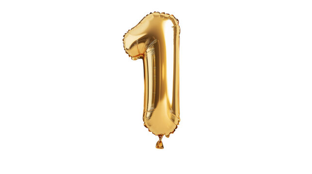 gold balloon in the shape of the number one