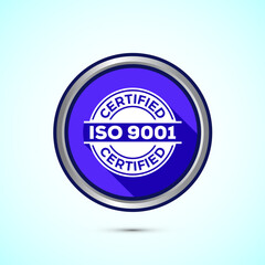 ISO 9001 certified icon design illustration, Standard quality label sign, symbol, Blue Shadow Button Design