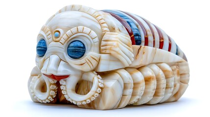 Intricate Carved Marble Octopus Statue  Colorful Gemstone Eyes