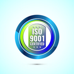 ISO 9001 certified icon design illustration, Standard quality label sign, symbol, Glossy Round Button Design