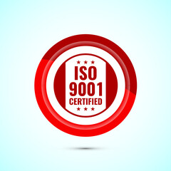 ISO 9001 certified icon design illustration, Standard quality label sign, symbol, Red Color Button Design