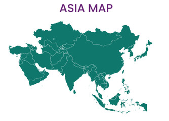 High detailed map of Asia Continent. Outline map of Asia Continent. Asia