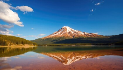 Mountain lake reflection sunny day tranquil scene
