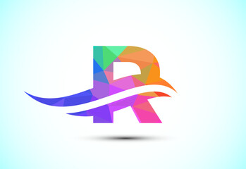 Alphabet R with swoosh or ocean wave logo design. Graphic alphabet symbol for corporate business identity