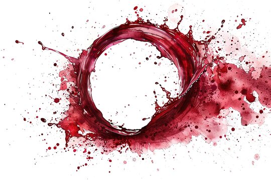 Wine stain red watercolor glass mark ring circle isolated drink background drop white alcohol. Red stain stamp spot paper wine splash cup texture splatter spill water round art winery blot trace.