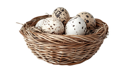 Quail Eggs in Rustic Wicker Nest  Springtime Nature  Bird Eggs  Easter