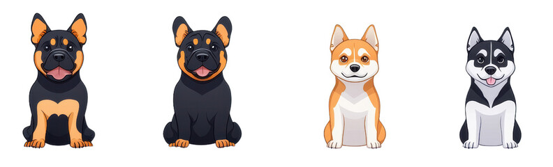 Cute Illustrated Cartoon Dogs Sitting in a Row with Smiling Faces