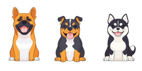 Cartoon Style Dogs Illustration Featuring Three Breeds Smiling