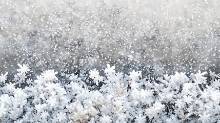 Soft snowflakes drifting across a frosty landscape with ample space for text in the lower half of the scene