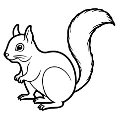 Cute  Line Art Squirrel Silhouette Black Vector Illustration