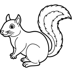 Cute  Line Art Squirrel Silhouette Black Vector Illustration