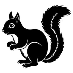 Cute  Line Art Squirrel Silhouette Black Vector Illustration