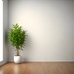 White Wall Studio Interior Background with Plant