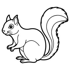 Cute  Line Art Squirrel Silhouette Black Vector Illustration