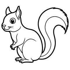 Cute  Line Art Squirrel Silhouette Black Vector Illustration