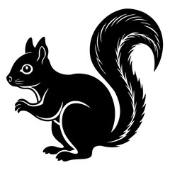 Cute  Line Art Squirrel Silhouette Black Vector Illustration