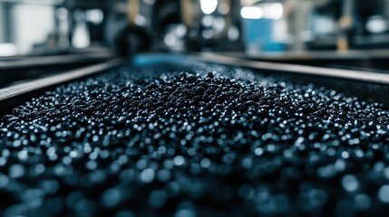 Fototapeta premium Close-Up View of Black Raw Materials on Production Line in Industrial Facility Showcasing Texture and Detail of Well-Processed Materials for Manufacturing Use
