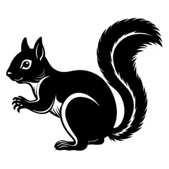 Cute  Line Art Squirrel Silhouette Black Vector Illustration
