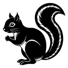 Cute  Line Art Squirrel Silhouette Black Vector Illustration