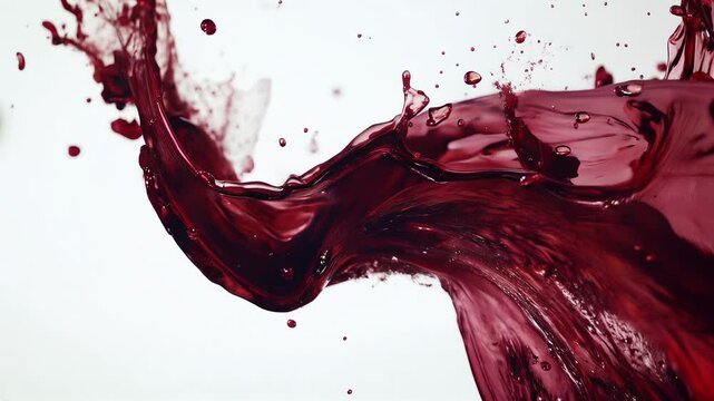 Vigorous red wine splash in slow motion on white background