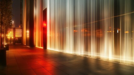 Light trails on the modern building background. Light trails at night in urban environment, Abstract Motion Blur City, traffic, transportation, street, road, speed