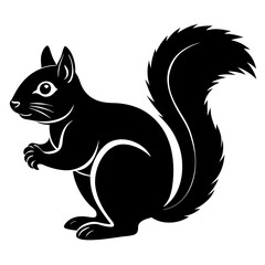 Cute  Line Art Squirrel Silhouette Black Vector Illustration