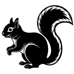 Cute  Line Art Squirrel Silhouette Black Vector Illustration