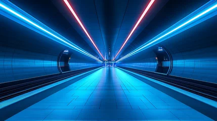 Poster de jardin Tunnel Futuristic lighted tunnel urban subway station at night  © pongtap
