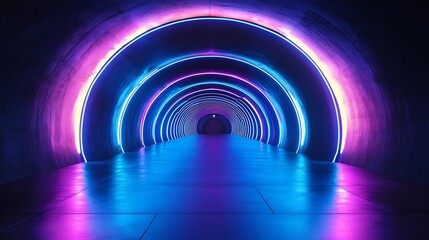 Fototapeta premium Vibrant neon tunnel display urban setting digital art nighttime