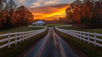 Obraz premium Sunset road journey countryside home landscape tranquil environment