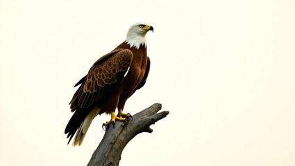 Obraz premium A Majestic Wild Bald Eagle with Intense Eyes and Powerful Wingspan, Perched Against a Stunning Natural Backdrop