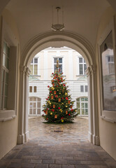 Festively decorated Christmas tree at Palais Daun-Kinsky, Vienna, Austria, December 3, 2024