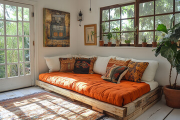 Sunlit Bohemian Daybed With Colorful Pillows