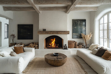 Rustic Living Room With Fireplace And Comfortable Seating