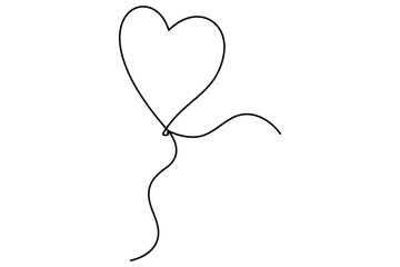 Heart shaped balloon Continuous one line drawing of heart balloon isolated vector illustration
