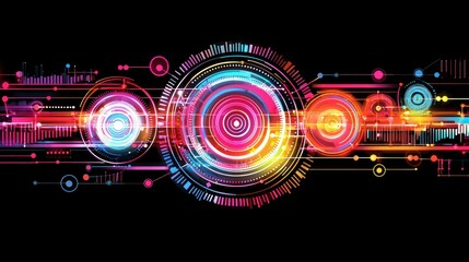 Obraz premium Abstract Colorful Technology Background: Futuristic Digital Network Interface Design