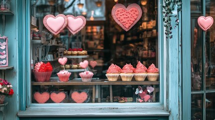 Romantic Bakery Window Display with Treats