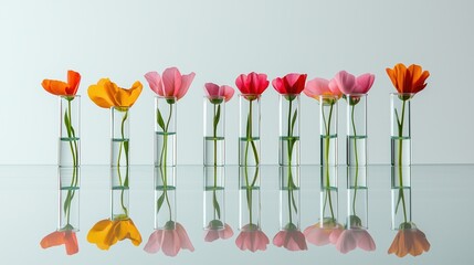 Colorful Flowers in Glass Vases